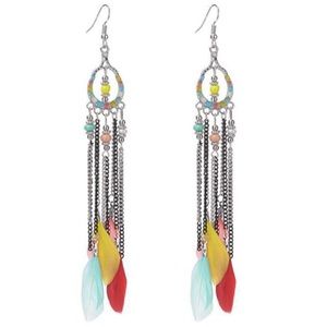 Boho Colorful Feathers Chain Dangle Drop Earrings